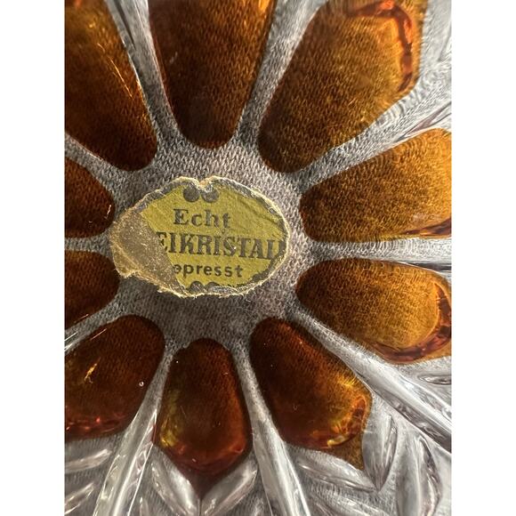 Amber Crystal Dish Echt Bleikristall Gepresst Rare Find Lead - Picture 8 of 8